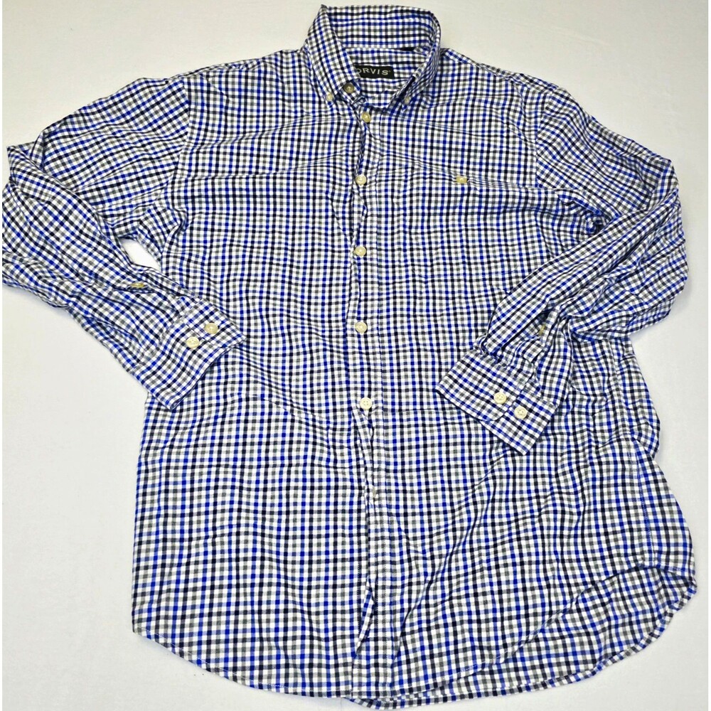 Orvis Country Twill Men's M Blue White Gray Check Cotton Button-Down Shirt